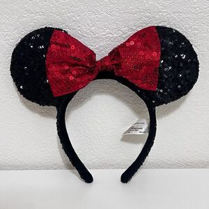 Disney Parks Minnie Mouse Red Sequin Bow Black Sequin Ears Headband